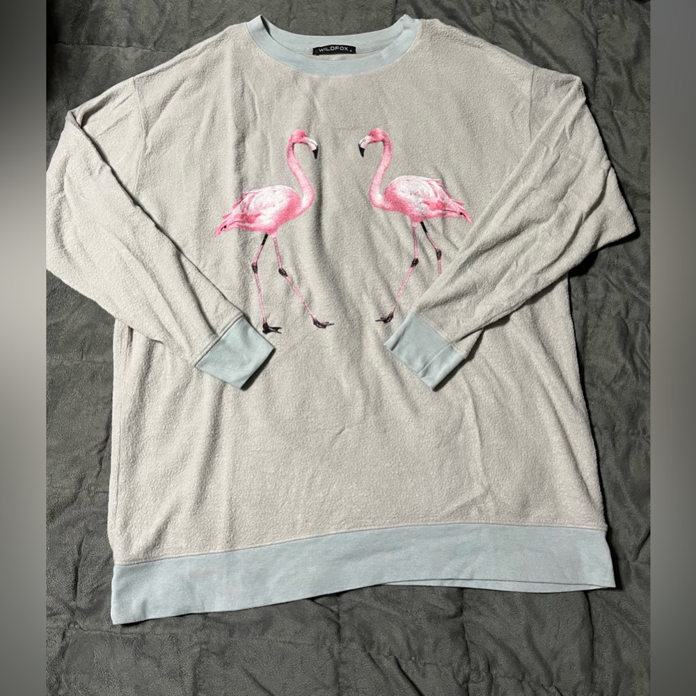WILDFOX Super Soft Gray Flamingo Sweater Oversized Size Small